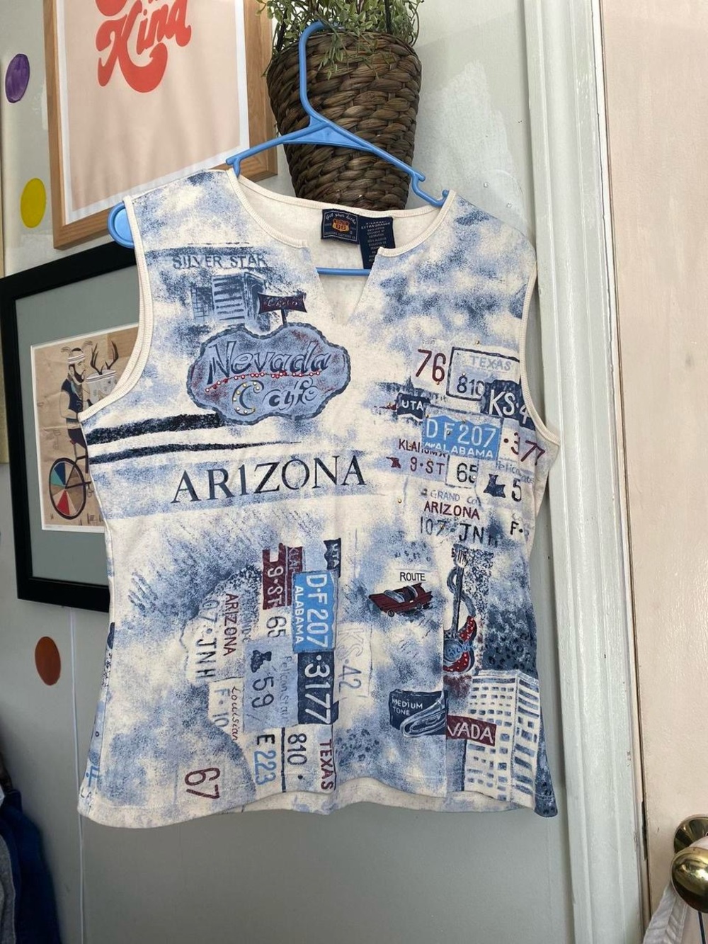 Route 66  Sleeveless Graphic Tank Top - Blue White